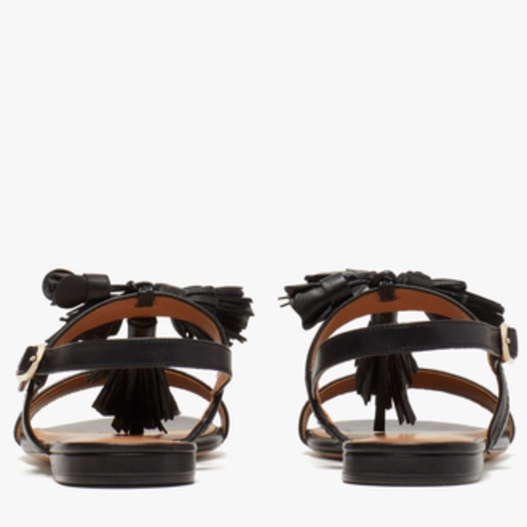 KATE SPADE NEW YORK LA DANSE Black Leather Tassel Flat Ankle Strap Sandals 6.5 - Picture 10 of 16